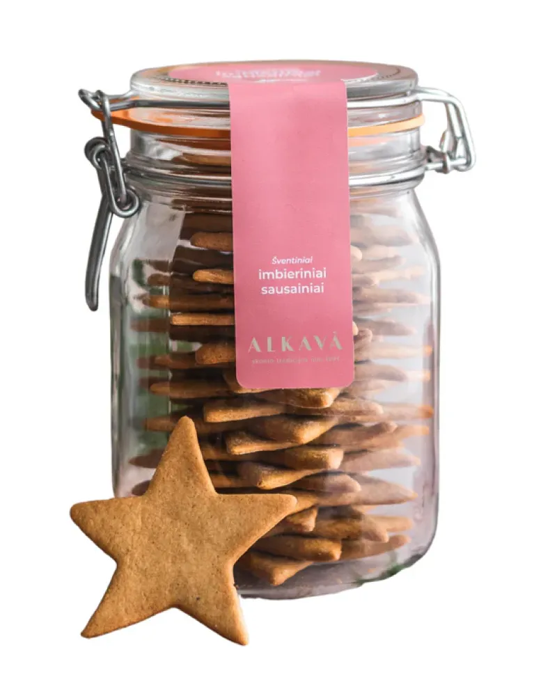 Imbieriniai sausainiai žvaigždutės stiklainėlyje