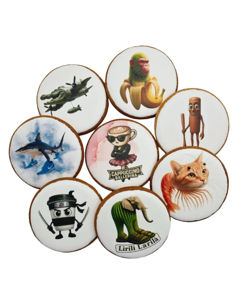 Dekoruoti meduoliniai sausainiai „Italian Brainrot”