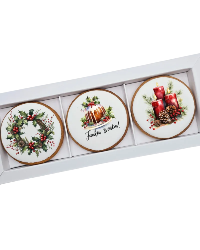 Dekoruoti meduoliniai sausainiai „Kalėdos”, 3vnt. (K55)