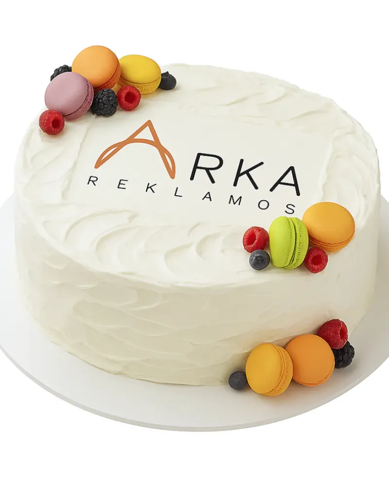 Apvalus tortas su papuošimais ir logotipu