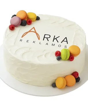 Apvalus tortas su papuošimais ir logotipu