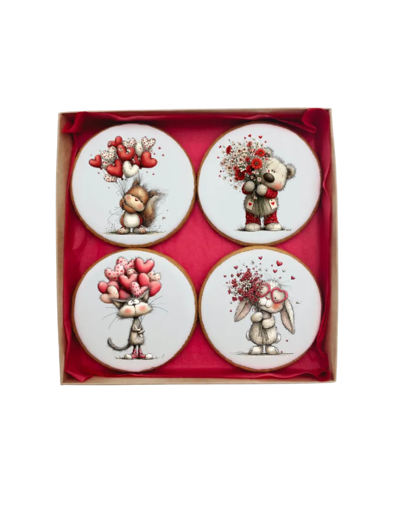 Dekoruotų meduolinių sausainių rinkinys „Valentino diena” V14, 4vnt.