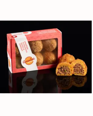 Arančinai su jautienos bolonijos padažu ir žirneliais, 600 g (šaldyti)