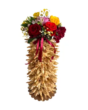 Šakotis dekoruotas gyvomis gėlėmis