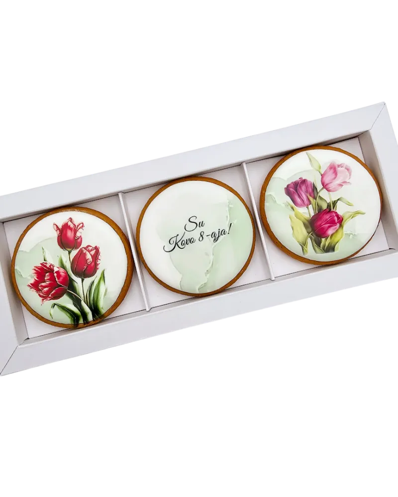 Dekoruoti meduoliniai sausainiai „Moters diena 4” 3 vnt.