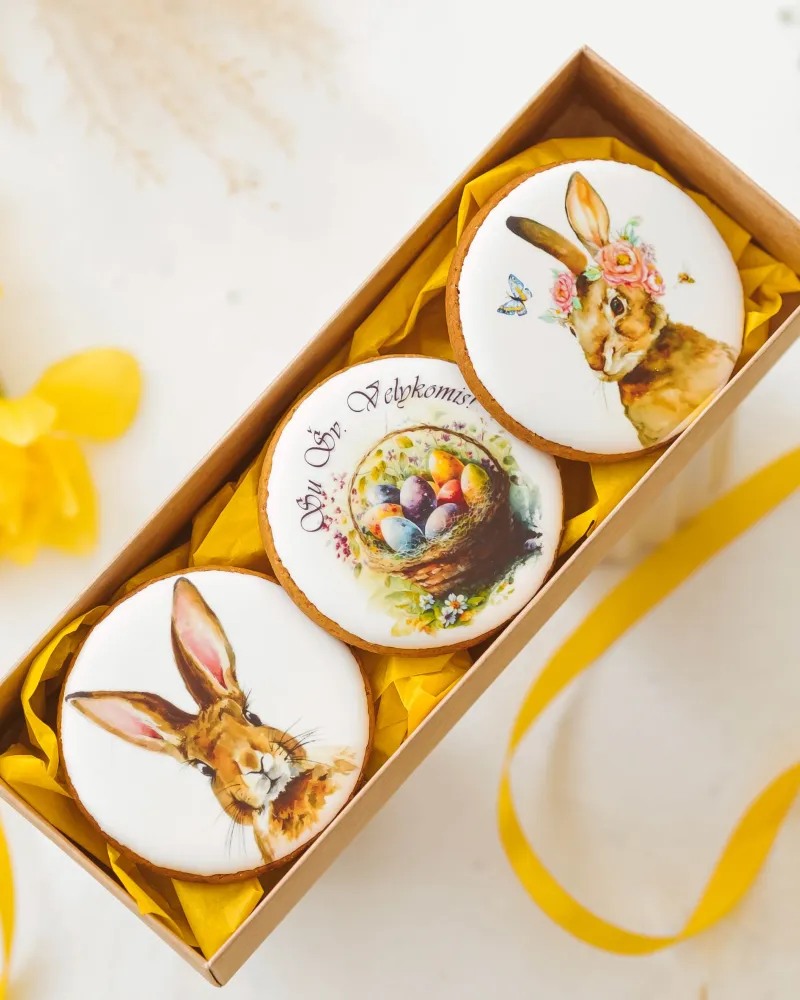 Dekoruoti meduoliniai sausainiai „Velykos 26“ 3 vnt.