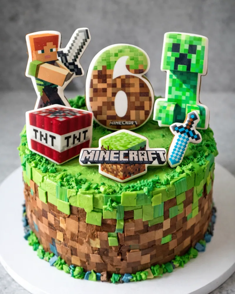 Meduoliniai papuošimai tortui Minecraft