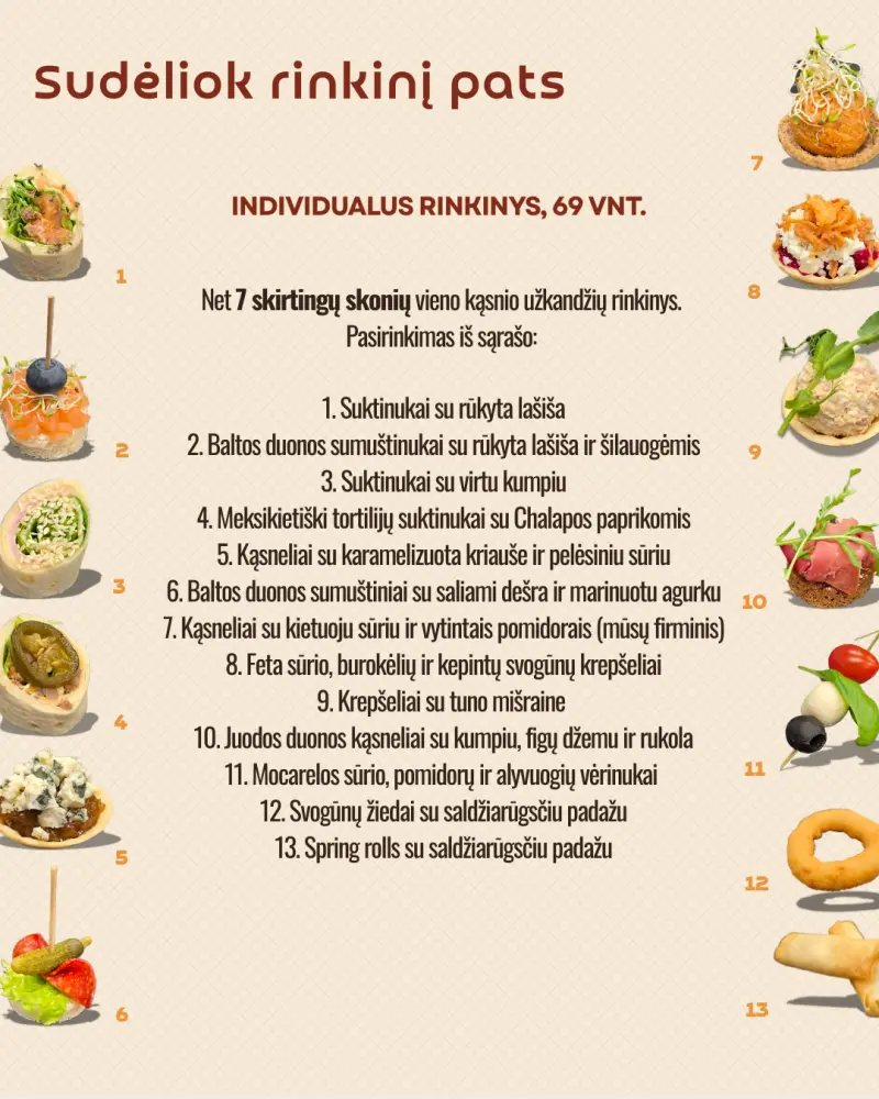 INDIVIDUALUS vieno kąsnio užkandžių rinkinys, 68-70 vnt.