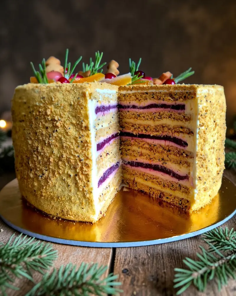 Šventinis lakštinis medaus tortas APELSINAS IR SPANGUOLĖ