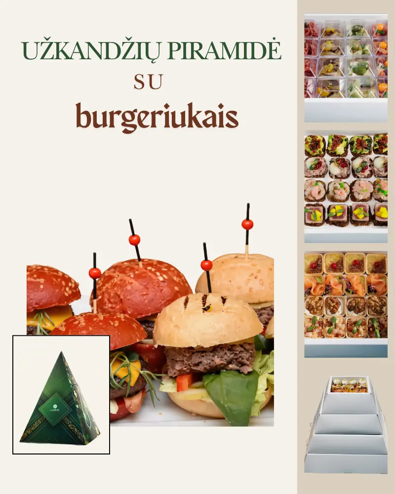 Užkandžių piramidė (burgeriukai + užkandžiai + tapai + vienakąsniai) Nr.8