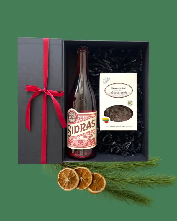 Kalėdinė dovana "Gruodžio sodas" - žiemos sidras ir rankų darbo obuolių sūris, (nuo 20 vnt.)