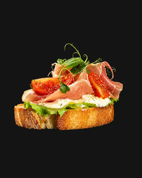 Brusketa su prosciutto ir burata